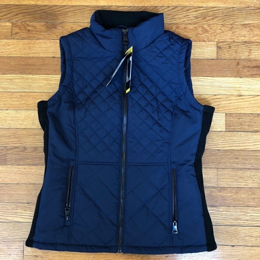 ANDREW MARC Women Vest S Full Zip Quilted Blue NEW